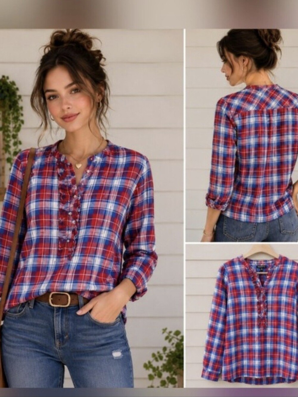 J. Crew Ruffle Flannel Top.